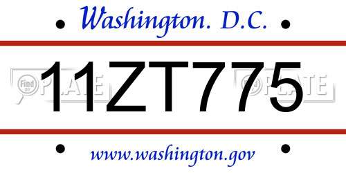 11ZT775 District Of Columbia License Plate