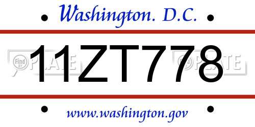 11ZT778 District Of Columbia License Plate