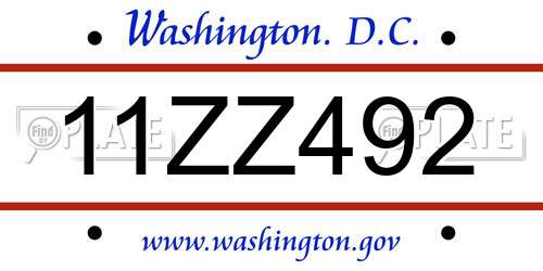 11ZZ492 District Of Columbia License Plate