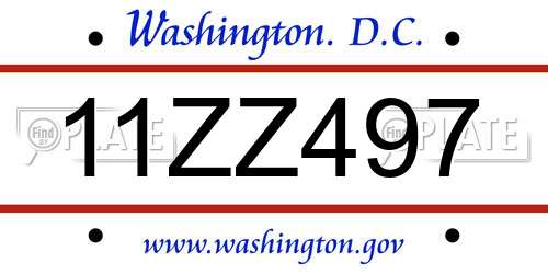 11ZZ497 District Of Columbia License Plate
