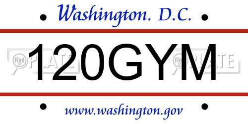 120GYM District Of Columbia License Plate