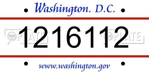 1216112 District Of Columbia License Plate