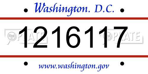 1216117 District Of Columbia License Plate