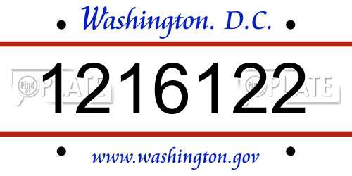 1216122 District Of Columbia License Plate