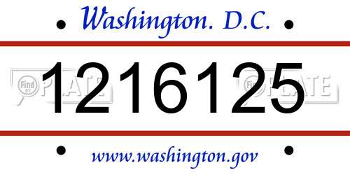 1216125 District Of Columbia License Plate