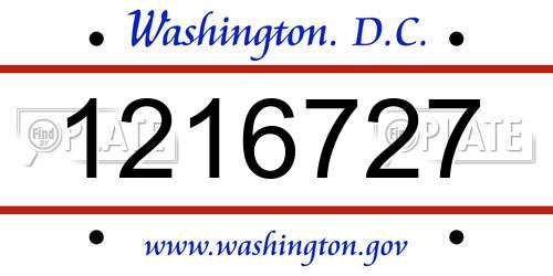 1216727 District Of Columbia License Plate