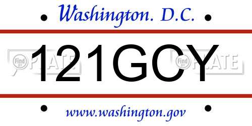 121GCY District Of Columbia License Plate