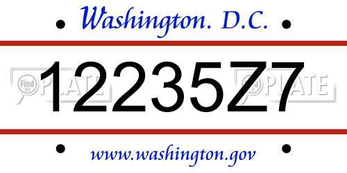 12235Z7 District Of Columbia License Plate