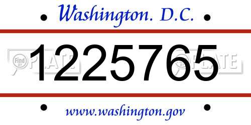 1225765 District Of Columbia License Plate