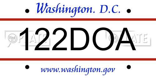 122DOA District Of Columbia License Plate