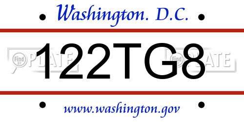 122TG8 District Of Columbia License Plate
