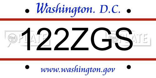 122ZGS District Of Columbia License Plate