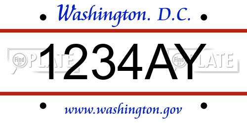 1234AY District Of Columbia License Plate