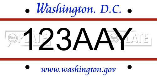 123AAY District Of Columbia License Plate