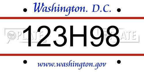 123H98 District Of Columbia License Plate