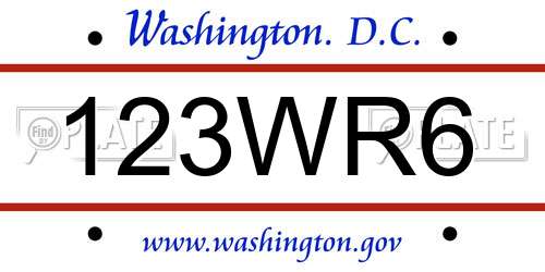 123WR6 District Of Columbia License Plate