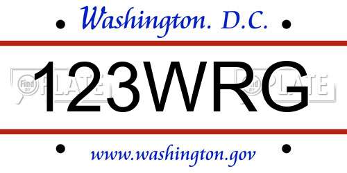 123WRG District Of Columbia License Plate