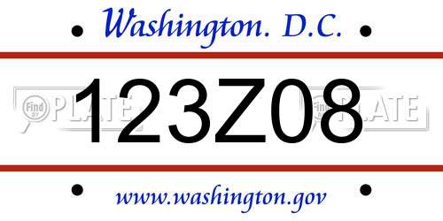 123Z08 District Of Columbia License Plate