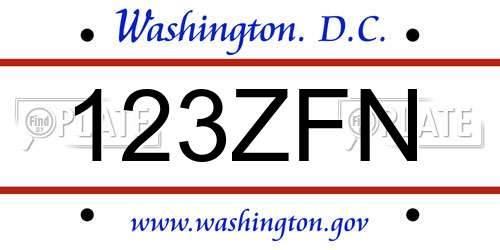 123ZFN District Of Columbia License Plate