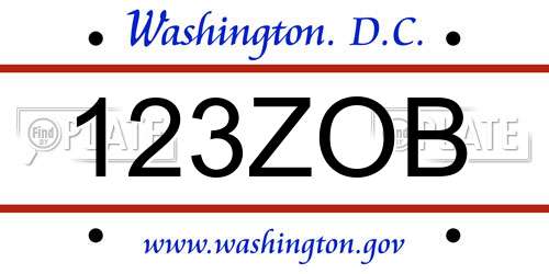 123ZOB District Of Columbia License Plate