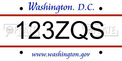 123ZQS District Of Columbia License Plate