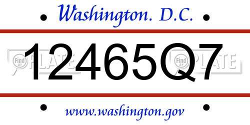 12465Q7 District Of Columbia License Plate