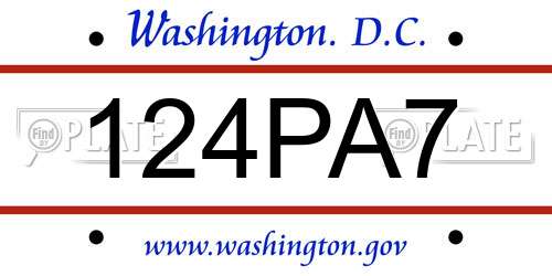 124PA7 District Of Columbia License Plate