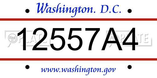 12557A4 District Of Columbia License Plate
