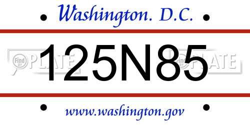 125N85 District Of Columbia License Plate