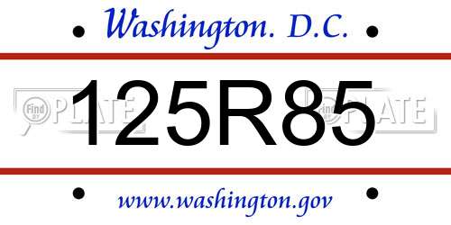 125R85 District Of Columbia License Plate