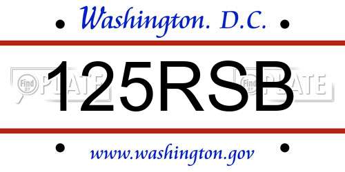 125RSB District Of Columbia License Plate