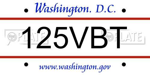 125VBT District Of Columbia License Plate