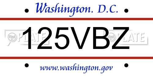 125VBZ District Of Columbia License Plate
