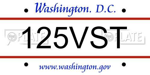 125VST District Of Columbia License Plate