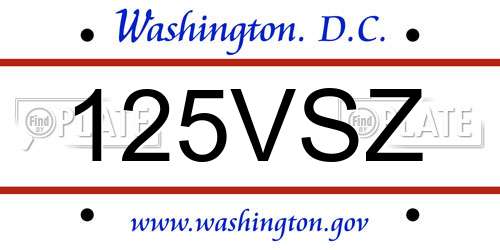125VSZ District Of Columbia License Plate