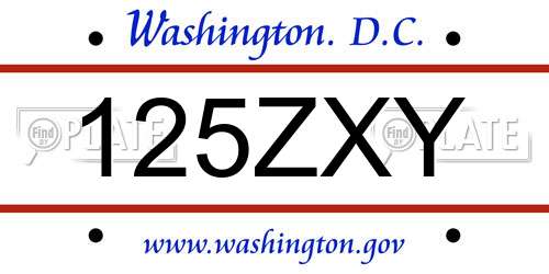 125ZXY District Of Columbia License Plate