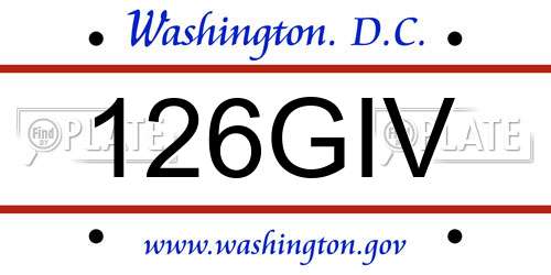 126GIV District Of Columbia License Plate
