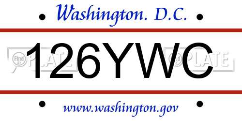126YWC District Of Columbia License Plate