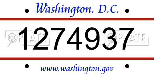 1274937 District Of Columbia License Plate