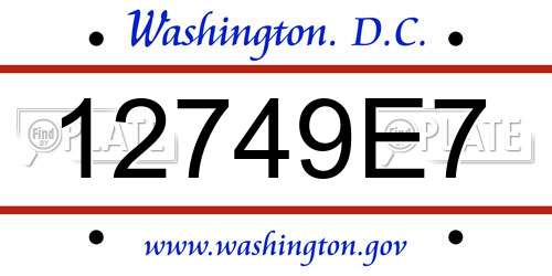 12749E7 District Of Columbia License Plate