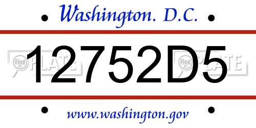 12752D5 District Of Columbia License Plate