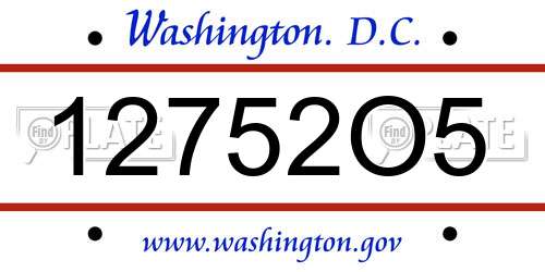 12752O5 District Of Columbia License Plate