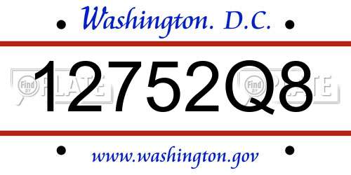 12752Q8 District Of Columbia License Plate