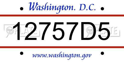 12757D5 District Of Columbia License Plate