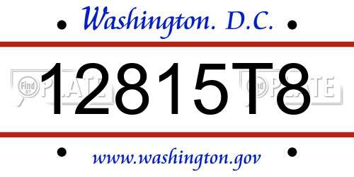 12815T8 District Of Columbia License Plate