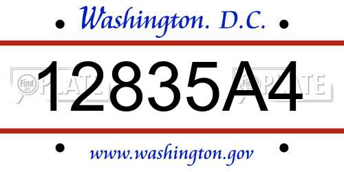 12835A4 District Of Columbia License Plate