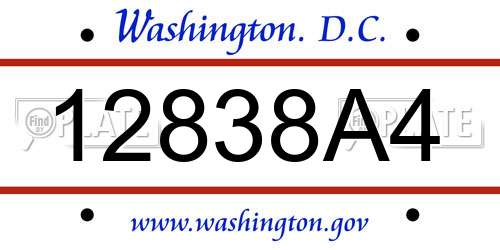12838A4 District Of Columbia License Plate