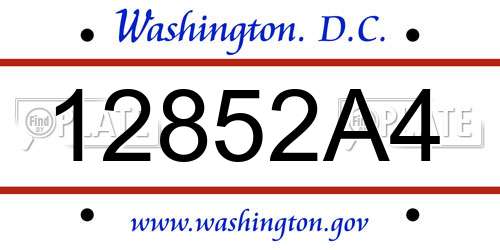 12852A4 District Of Columbia License Plate