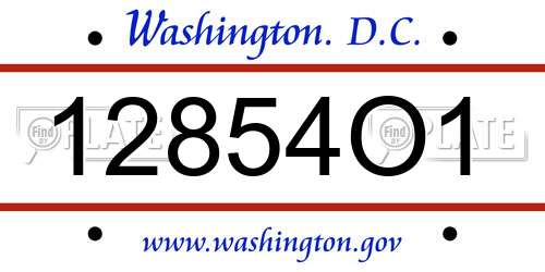 12854O1 District Of Columbia License Plate