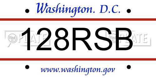 128RSB District Of Columbia License Plate